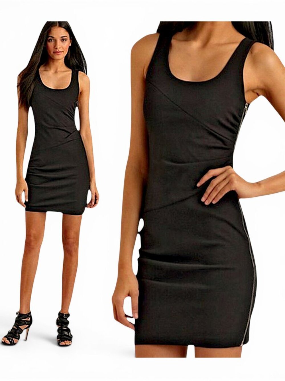 Cynthia Steffe Black Ruched Side Zipper Ponte Stretch Knit Sexy Dress Size 6